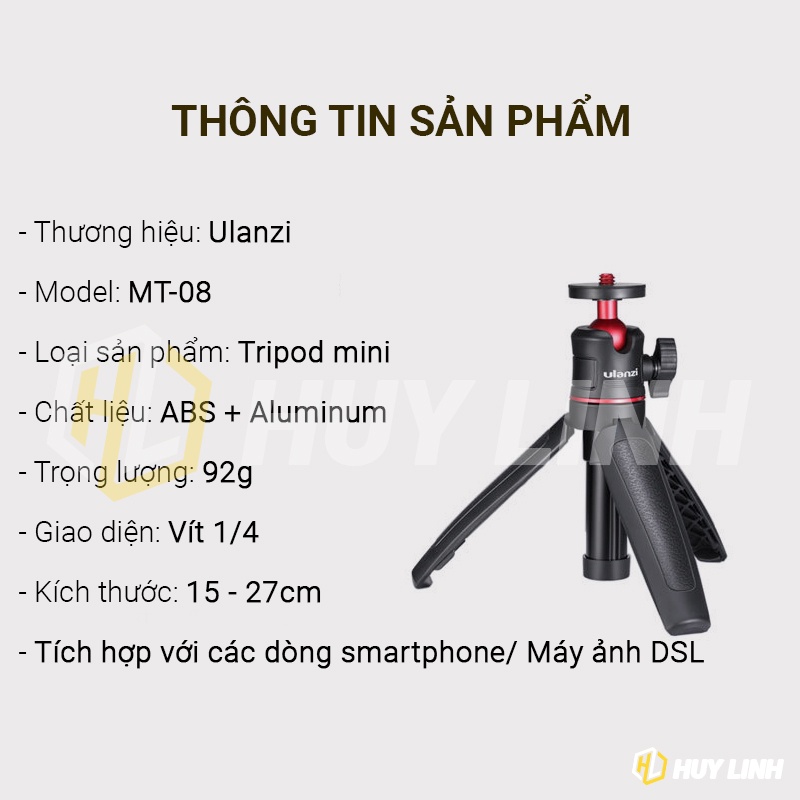 Tripod Mini Ulanzi MT 08 Extension - Chân máy mini cầm tay cho máy ảnh, điện thoại + tặng kèm ngàm chữ U