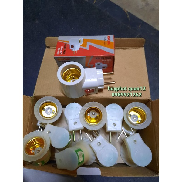Đui bóng đèn led xoáy E27 có công tắc an toàn và cắm mọi ổ 2 chân sopoka & thường
