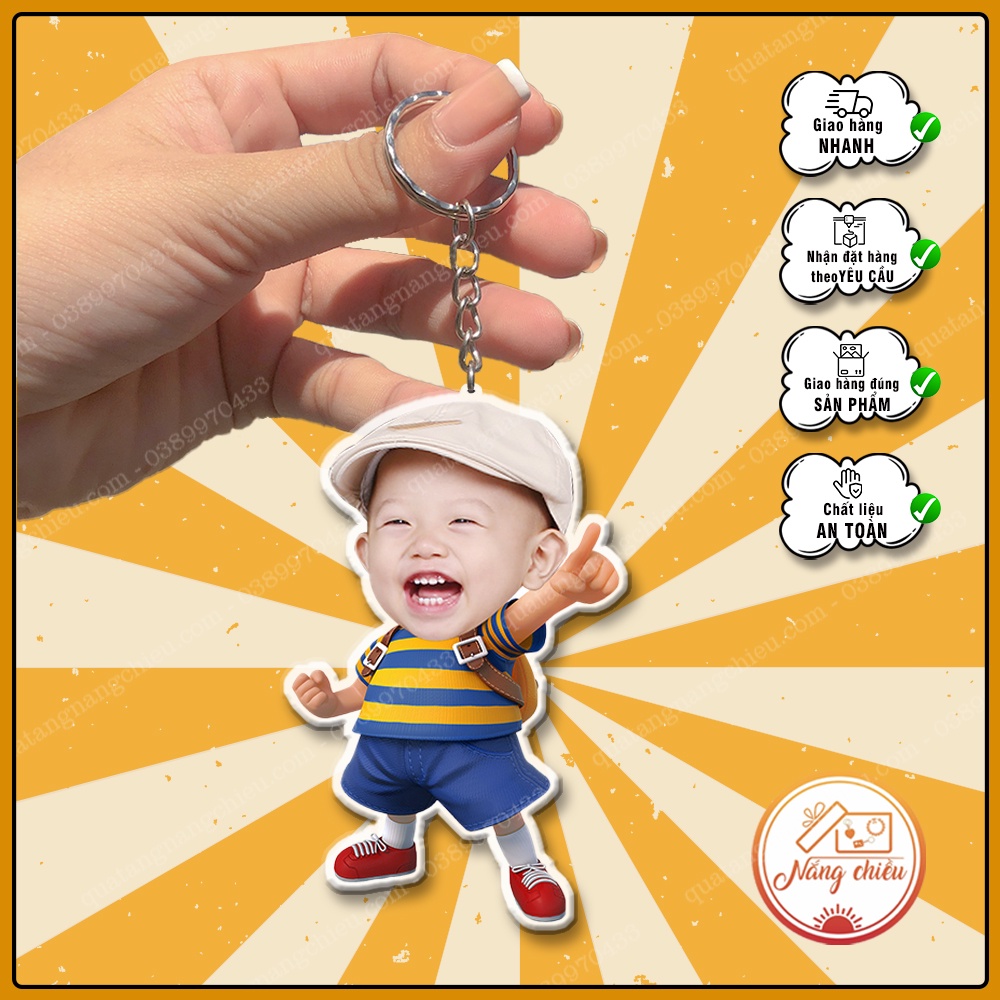 Phụ kiện treo balo,chìa khóa xe, Móc khóa in ảnh con yêu, cắt ghép chibi bé nam dễ thương, siêu rẻ, quà tặng ý nghĩa