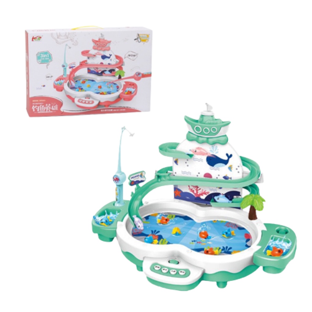Bộ Đồ Chơi Câu Cá Nam Châm LUCKMAN Có Cầu Trượt, Chim Cánh Cụt Leo Cầu Thang Thác Nước