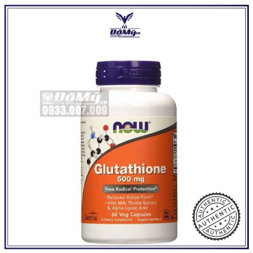Viên uống trắng da nội sinh NOW Glutathione 500 mg 60 viên