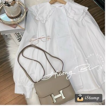Áo sơ mi trắng nữ một lá bèo 2 hàng khuy ngang - áo sơ mi nữ lonakeng shop A8001