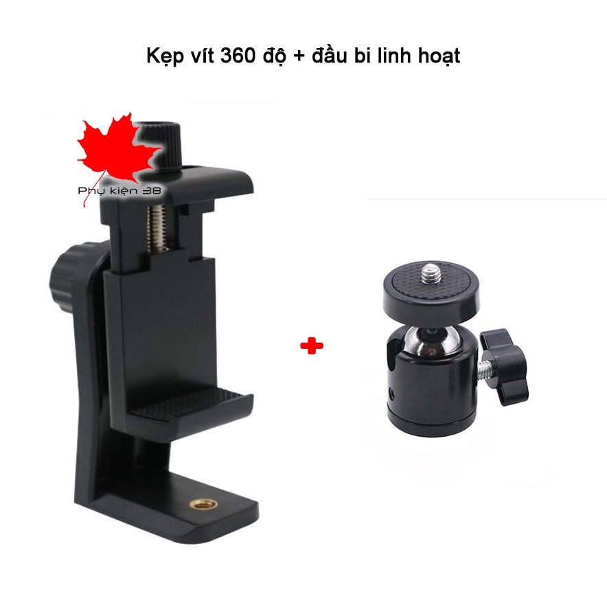 Đầu bi ballhead 360 độ gắn đầu cây 3 chân tripod, kẹp điện thoại, ipad