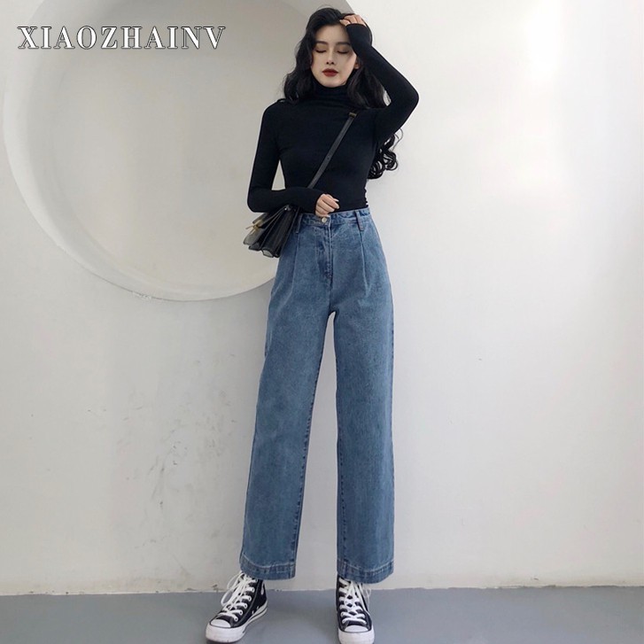 Xiaozhainv Quần jean ống rộng lưng cao theo phong cách retro | BigBuy360 - bigbuy360.vn