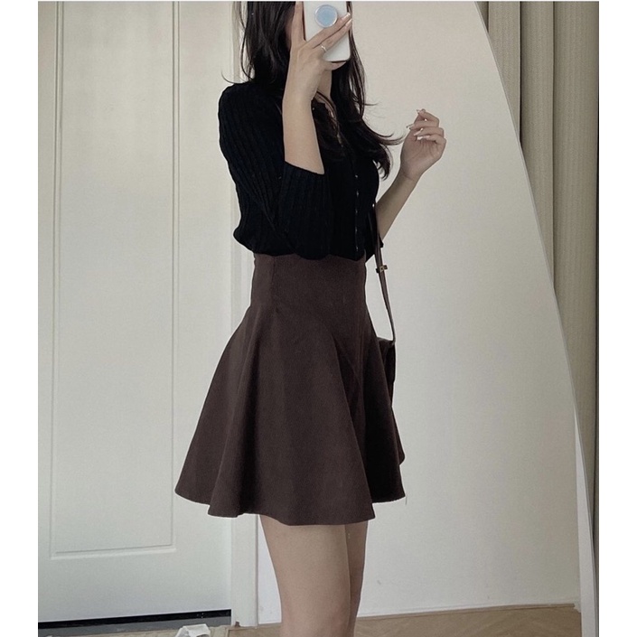 (ảnh +video thật)Chân váy xoè nhung tăm cạp cao, Chân váy chữ a ngắn kèm lót quần Linzstore | BigBuy360 - bigbuy360.vn