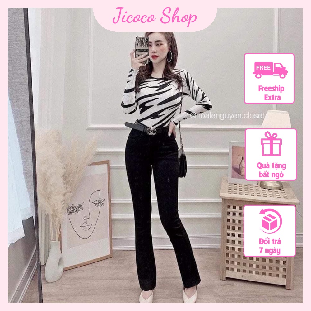 Quần jean nữ ống rộng lưng cao loe đen cạp cao ôm bigsize ống đứng đơn giản chất đẹp co giãn cao cấp-MAI THỎ SHOP-
