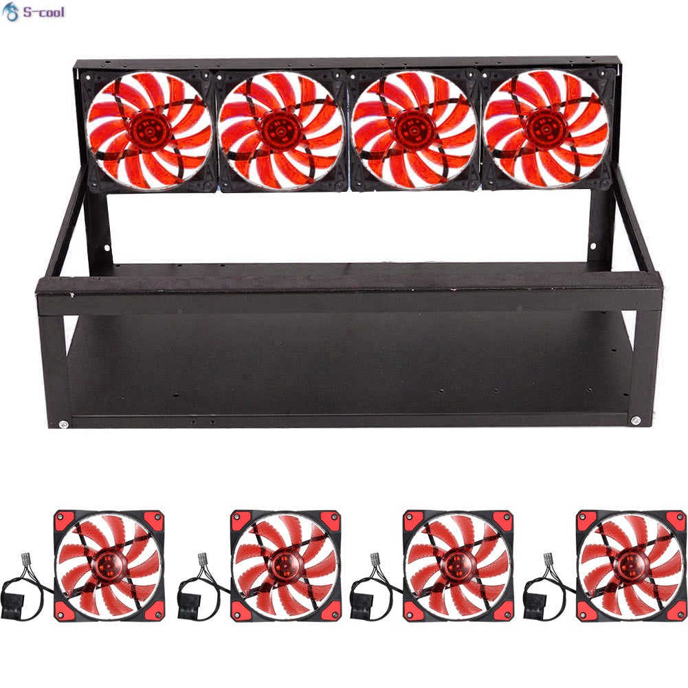 Khung Nhôm Cứng 6 GPU + 4 Quạt Mở Cho ETH ZEC/Bitcoin