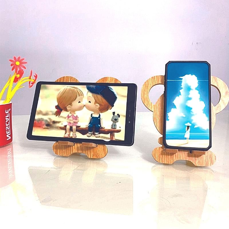 Kệ Điện Thoại Giá Đỡ Máy Tính Bảng Mini Bằng Gỗ Ép Hình Con Chuột Tiện Dụng Hình Dễ Thương 16.5cm x 15.6cm