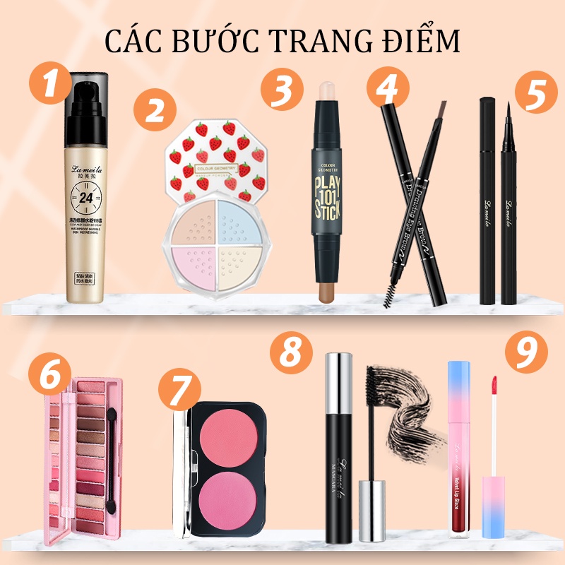 Bộ trang điểm đầy đủ 9 món Lameila từ a đến z bộ makeup kết hợp đầm nữ, giày nữ xinh, thời thượng-LML-T9