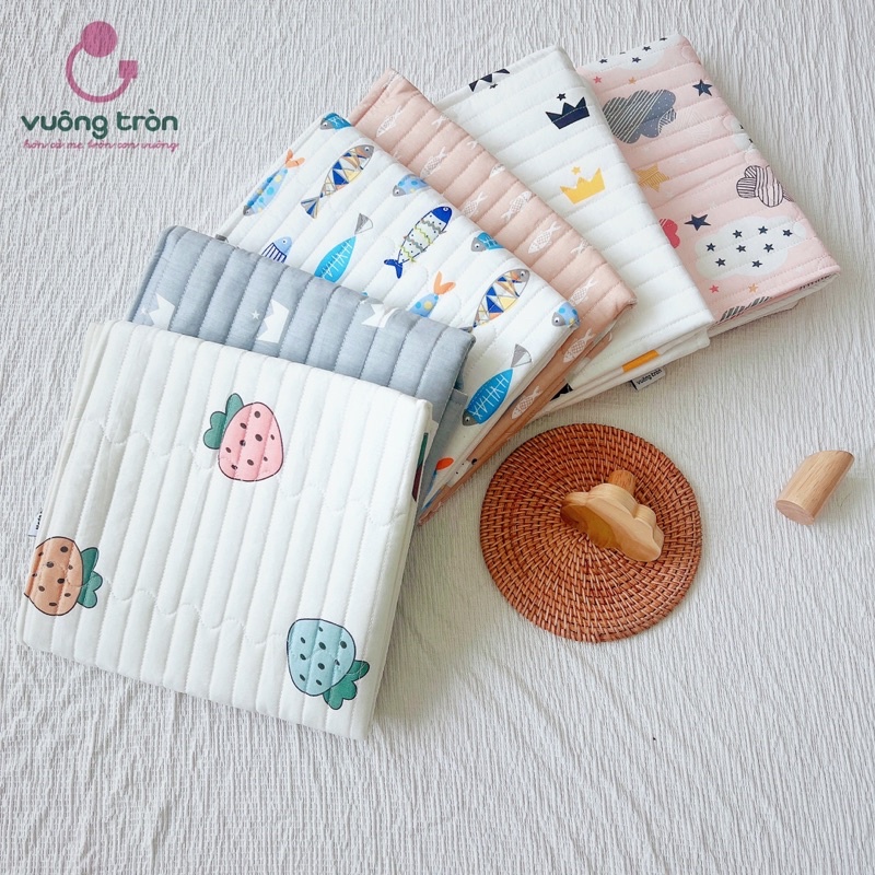 Thảm chống thấm cao cấp Vuông Tròn cotton Hàn chần bông đẹp tiện dụng cho bé yêu