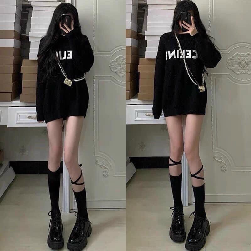 Áo Sweater Nữ Form Rộng Phối Chữ CELTNE Vải Nỉ Trần Bông Dày Dặn phong cách Ulzzang Hàn Quốc