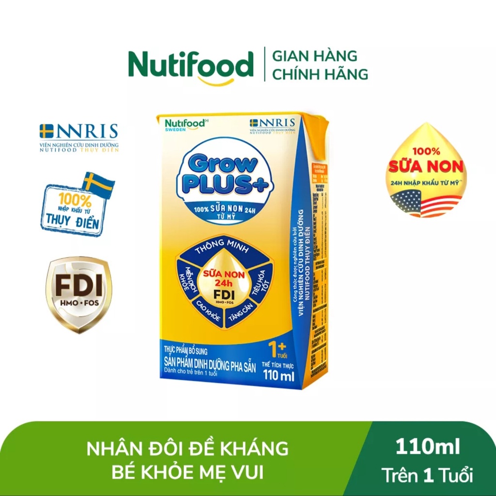 [HSD T2-2024] Thùng 48 Hộp SBPS Nutifood GrowPLUS+ Sữa Non (Vàng) 110ml.