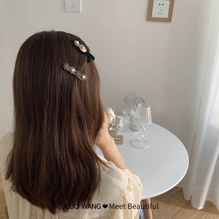 Kẹp tóc nhung nơ đính đá trendy