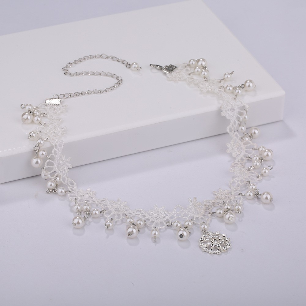 Handmade headband with white lace flowers &amp; pearls