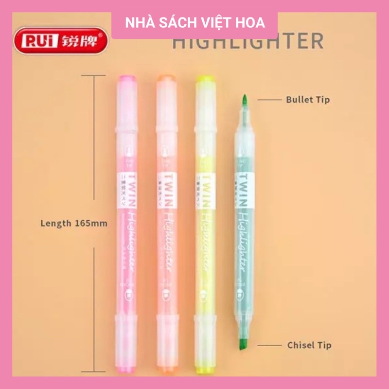 Bút highlight, dấu dòng dạ quang hai đầu Rui