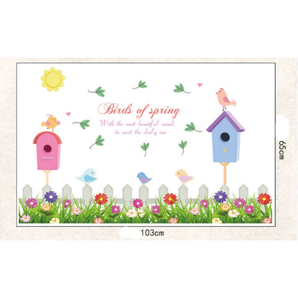 Decal trang trí chân tường hàng rào hoa và thùng thư xinh
