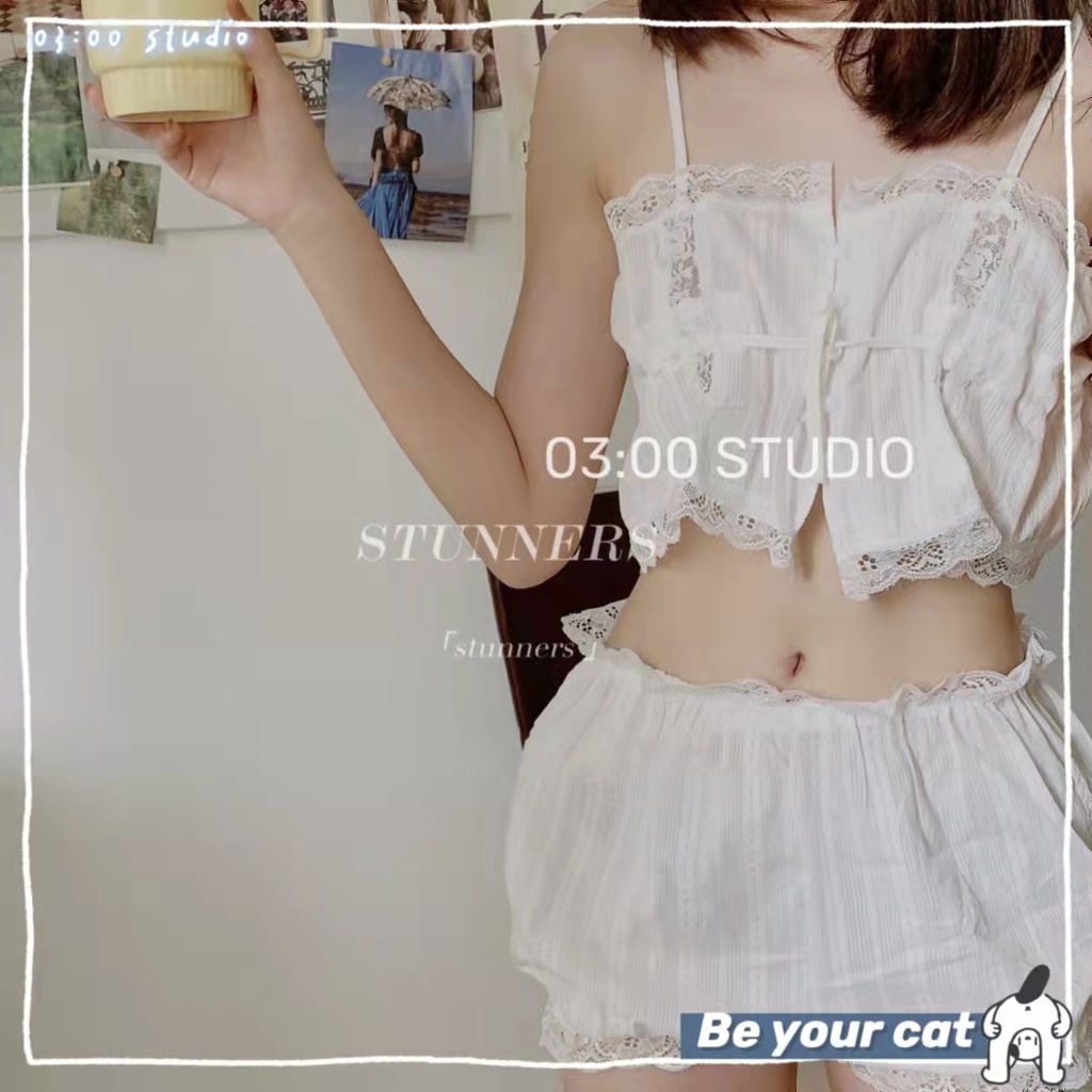 （Giao hàng bảo mật）😈Đồ ngủ sexy😈Bộ ngủ set hai dây trắng thô đũi gợi cảm quyến rũ-Freesize-40-55kg-004 | BigBuy360 - bigbuy360.vn