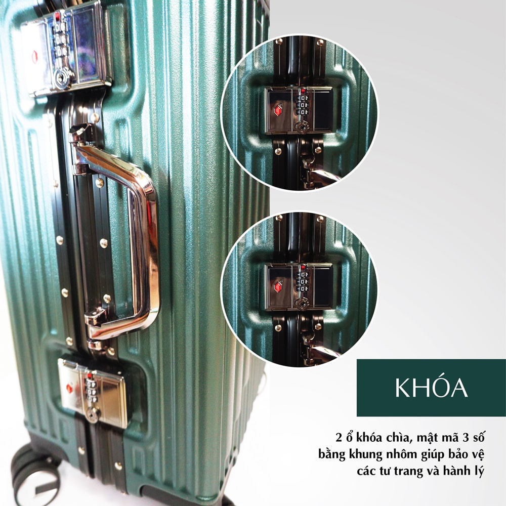 Vali khoá sập KN036 size 20/24 màu đỏ - Vali khóa khung cao cấp, bảo hành 5 năm