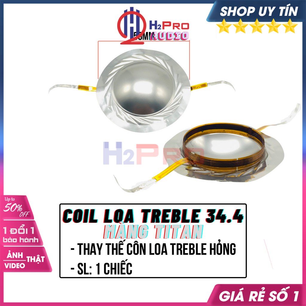 Côn Loa Treble 350, Coil Loa Treble 34.4, Mâm Coil 50Mm, Màng Titan Bạc (1 Chiếc), Thay Thế Côn Tép Titan-H2Pro Audio