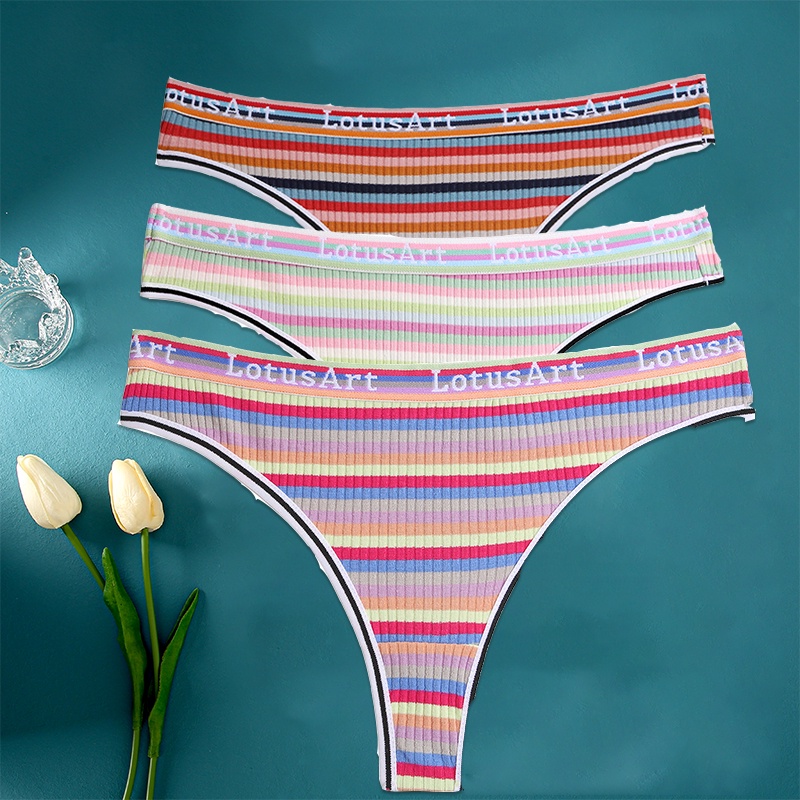 Cute Byte Bộ 3 Quần Lót Cotton Lọt Khe Phối Sọc Nhiều Màu Dễ Thương