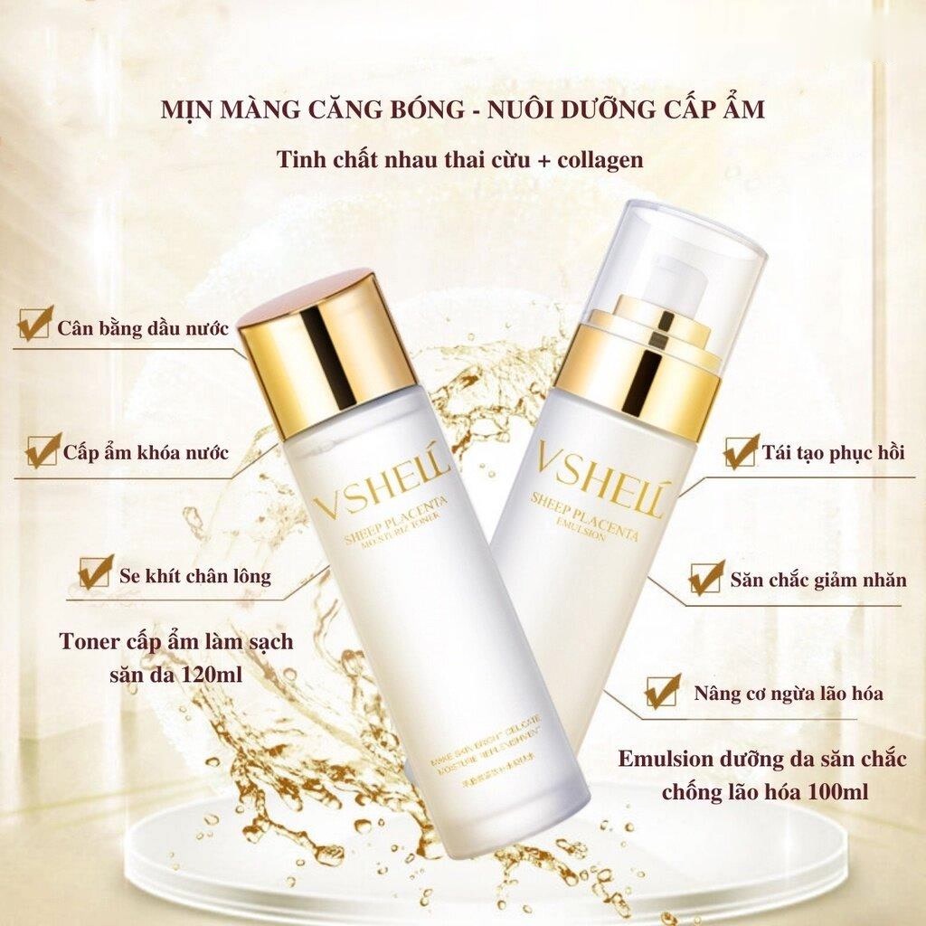 Bộ Chăm Sóc Da Nhau Thai Cừu Dưỡng Ẩm Trắng Da, Bộ Dưỡng Da Lão Hóa, Se Khít Lỗ Chân Lông, Toner Kem Dưỡng Da Mặ