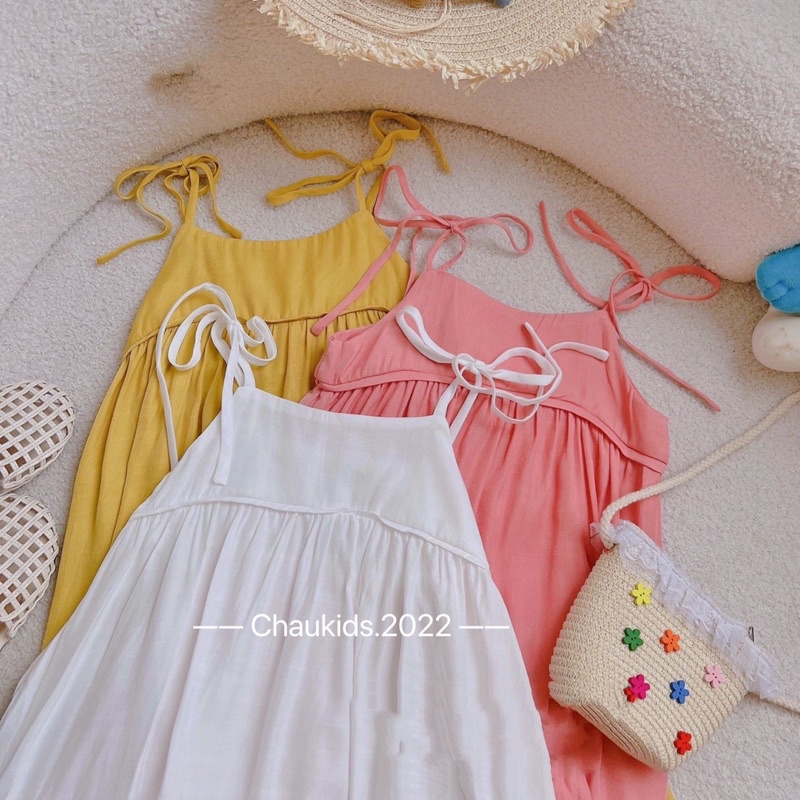 Đầm hè 2 dây cotton đũi bé gái