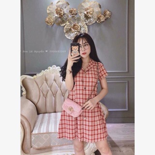 ❌❌❌ váy kẻ caro đỏ cổ vest hàng vnxk