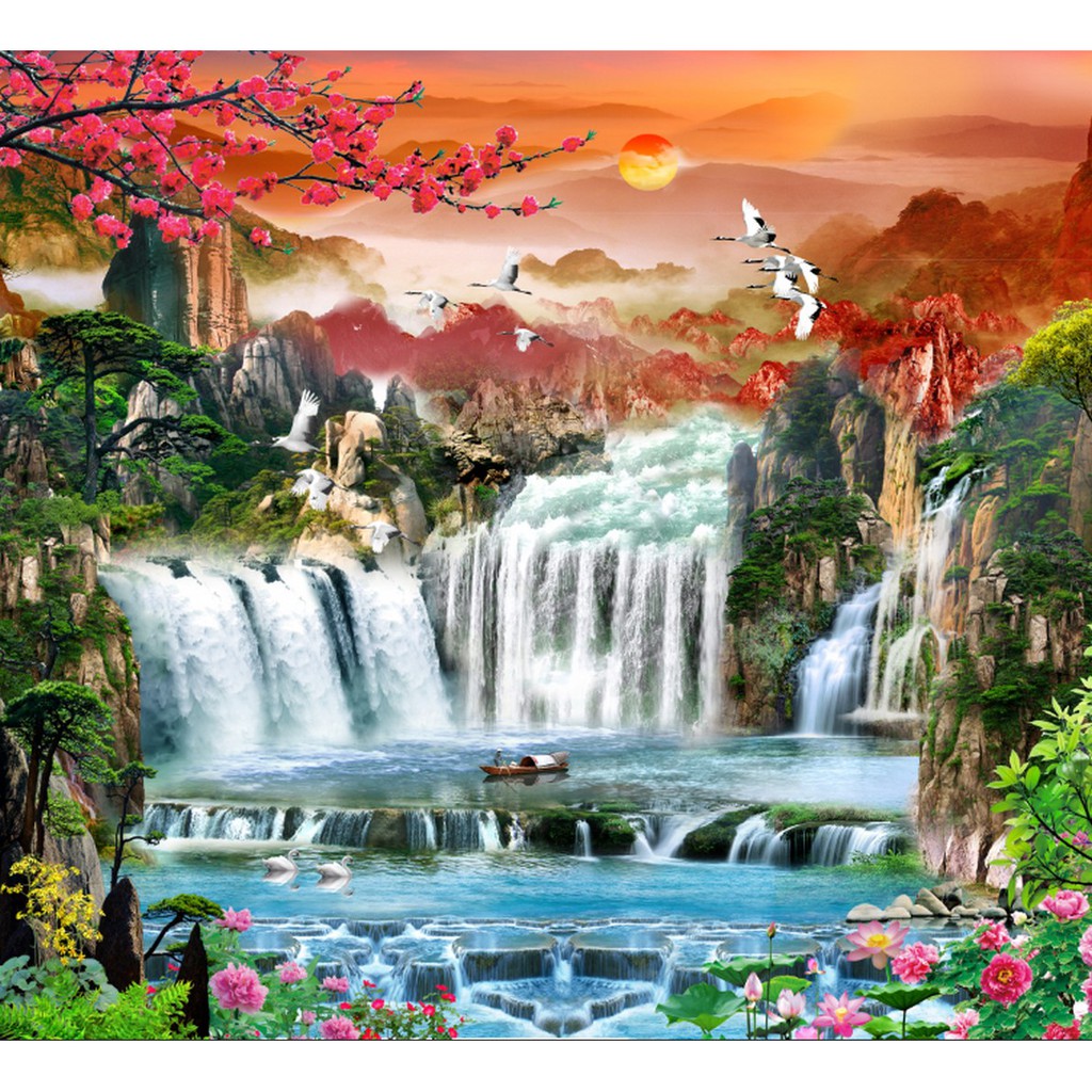 Tranh treo tường 117x117 cm chủ đề phong thủy, chất liệu lụa kim sa đẹp mỹ mãn