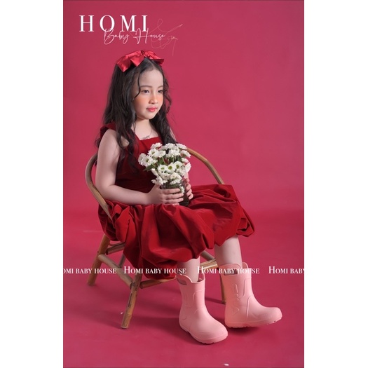 Đầm công chúa HOMI BABY HOUSE váy thời trang cho bé gái màu đỏ bí ngô