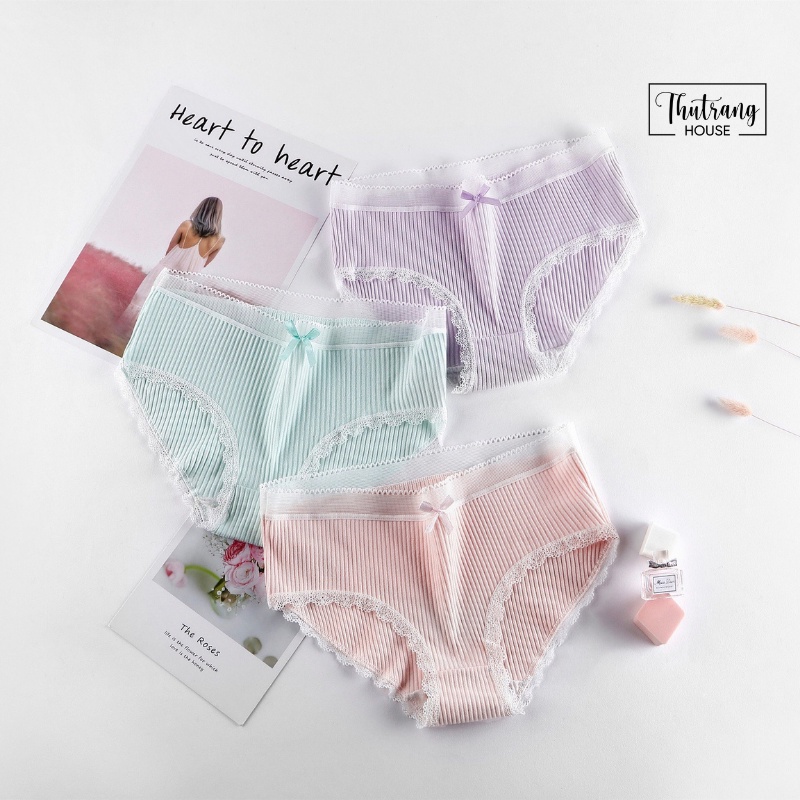 Set 5 quần chip lót nữ coton tăm phối ren kháng khuẩn siêu xinh M05