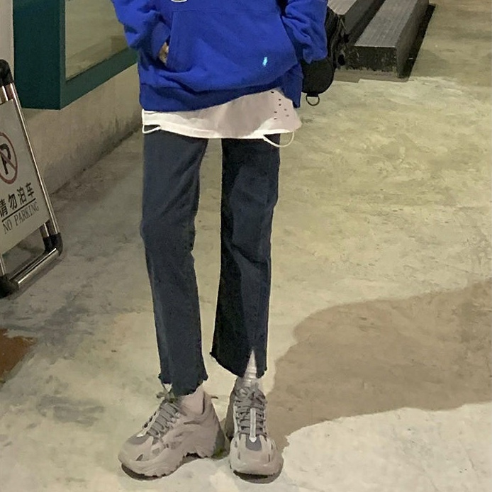 Quần jean nữ SUXI dáng dài ống suông cạp cao thời trang Hàn Quốc