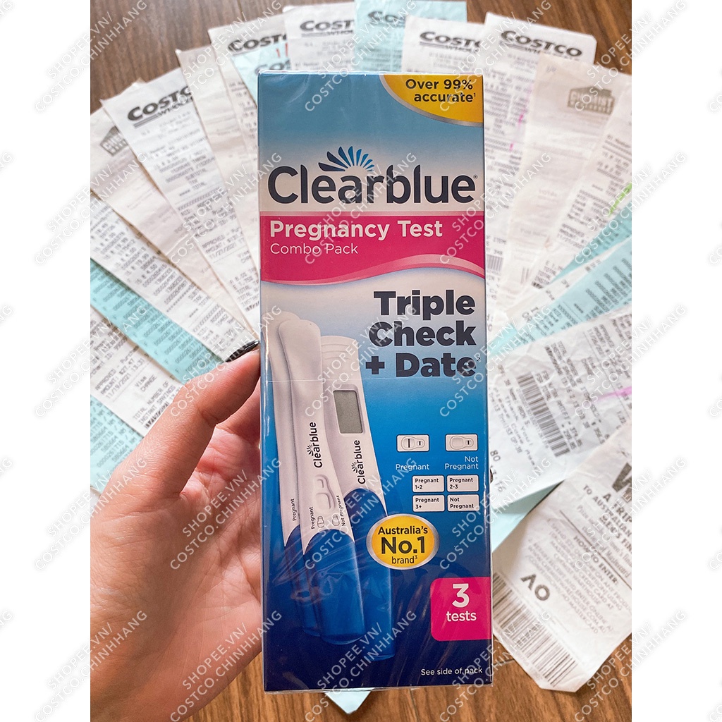 Que thử thai điện tử, combo 3 que test, chính xác đến 99% Clearblue Pregnancy Triple Check Date