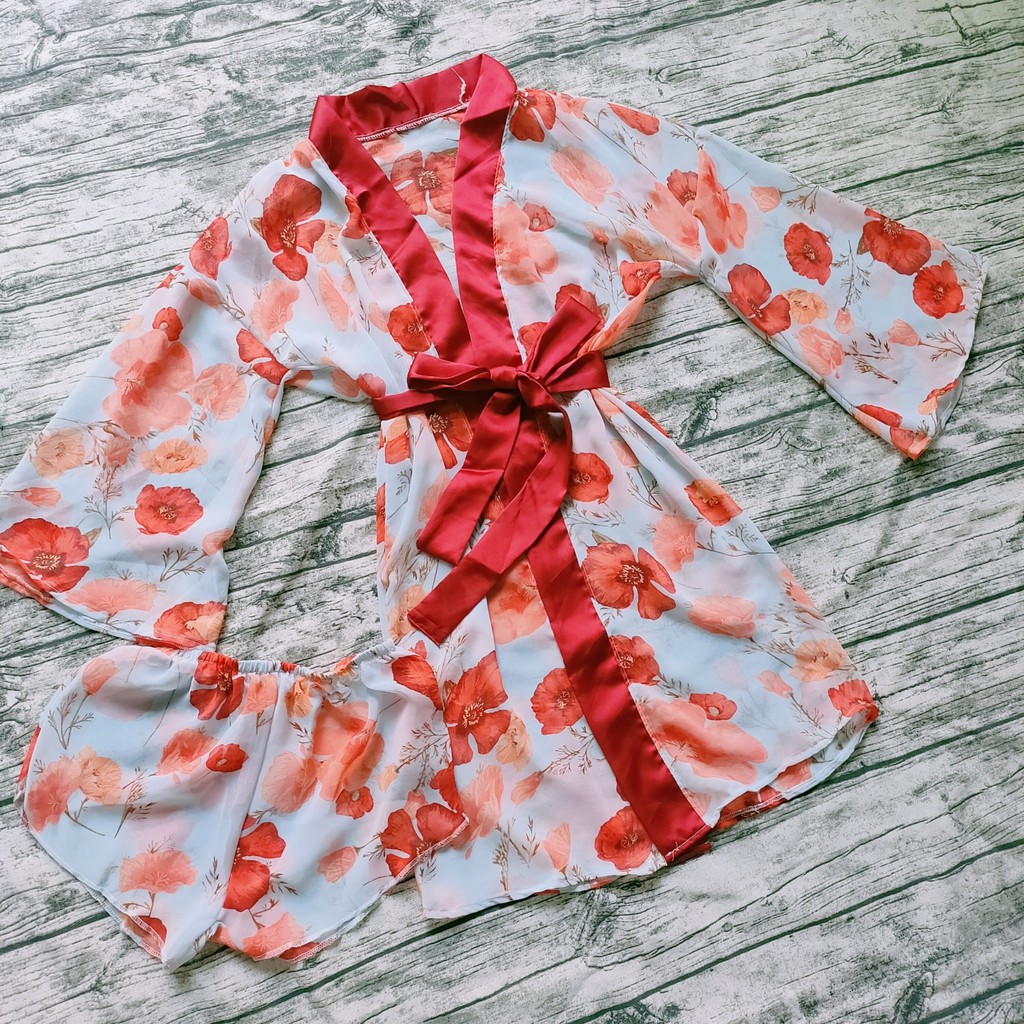 [Mã BMLT30 giảm đến 30K đơn 299K] Áo Choàng Ngủ Nữ SOJUN Vải Voan Phối Satin Kèm Quần | BigBuy360 - bigbuy360.vn