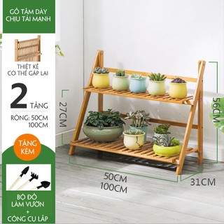 Kệ để chậu hoa cây cảnh gỗ tre gấp gọn đa năng nhiều tầng 2 3 tầng để trong nhà ngoài trời sân vườn ban công 100cm
