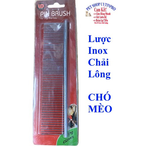 LƯỢC INOX CHẢI LÔNG CHO THÚ CƯNG CHÓ MÈO Dài 19cm Chất liệu inox cao cấp - Pet shop Uytinpro