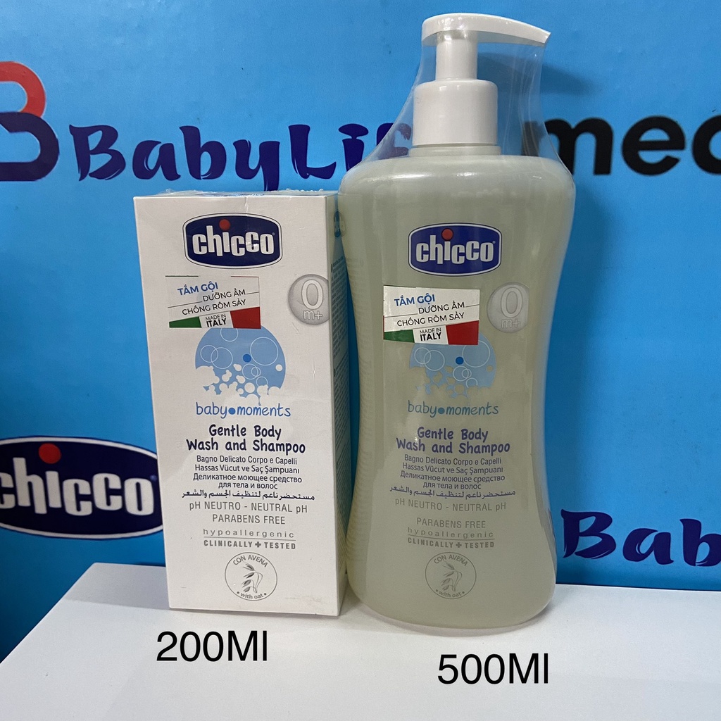 [Chính hãng Chicco] Sữa tắm gội Chicco chai 200ml và 500ml cho bé từ 0M+