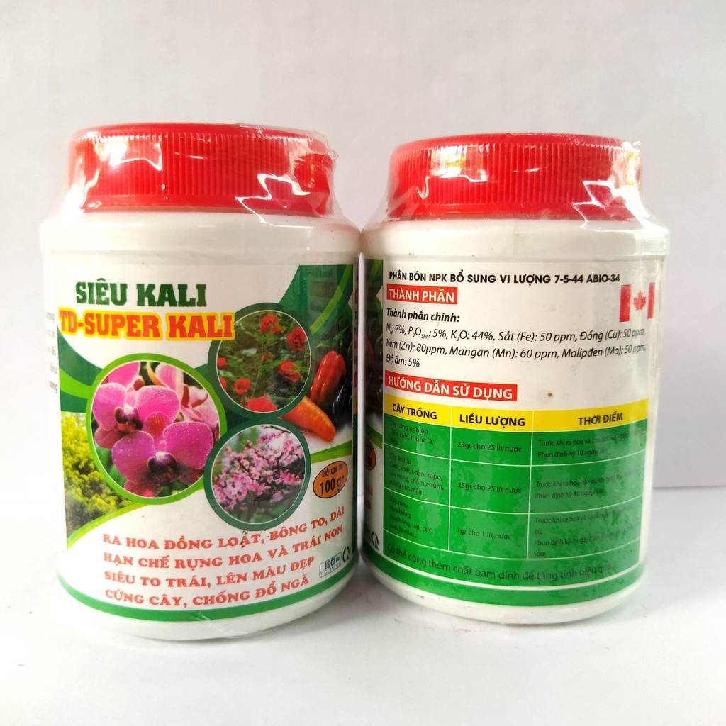 Phân bón Siêu Kali TD-SUPER KALI hộp 100gr, giúp ra hoa đồng loạt, bông to