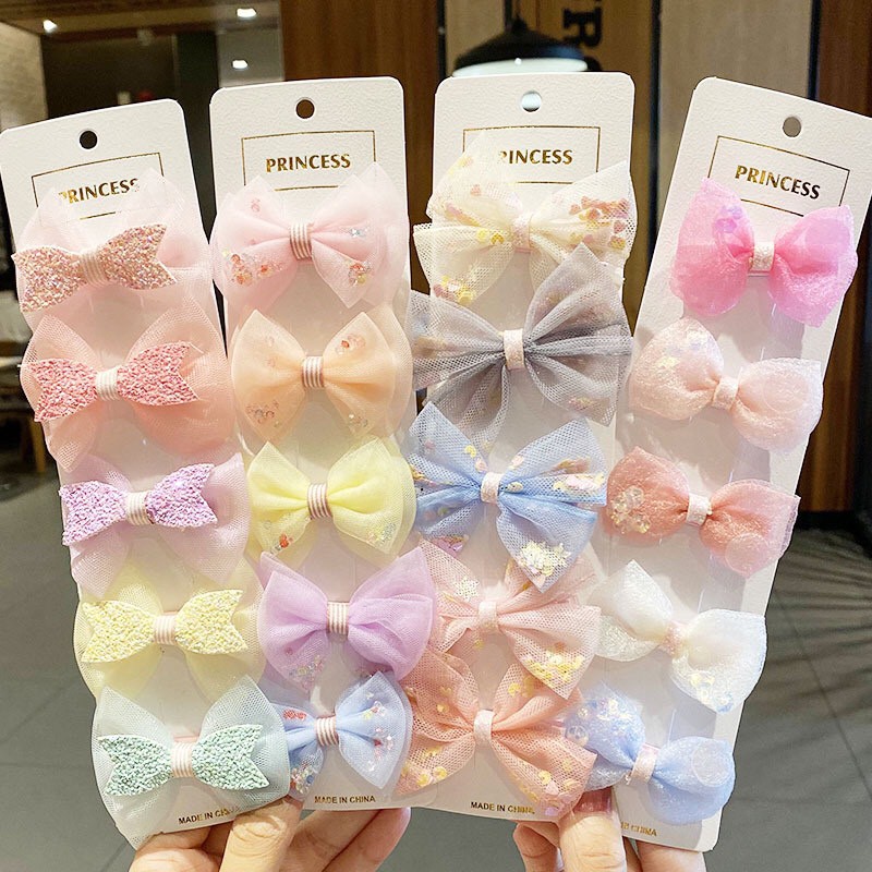 [Có sẵn] Set 5 Kẹp Nơ phong cách Hàn Quốc màu pastel Đáng Yêu - Kẹp tóc bé gái - Selenshop