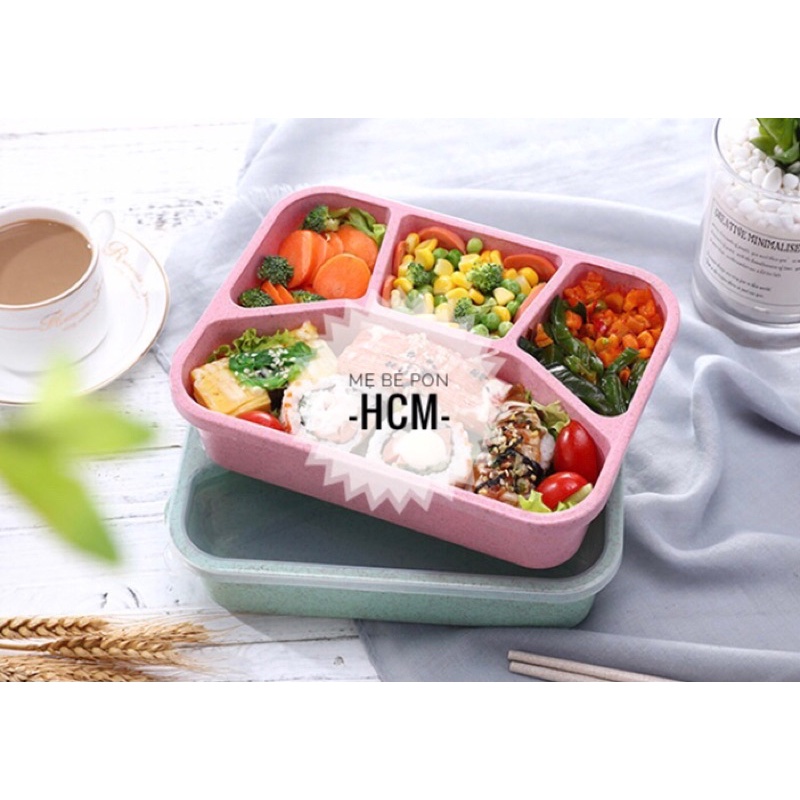 Hộp đựng cơm đồ ăn trưa có nắp làm từ lúa mạch 4 3 ngăn khay đựng đồ ăn cho dân văn phòng học sinh viên