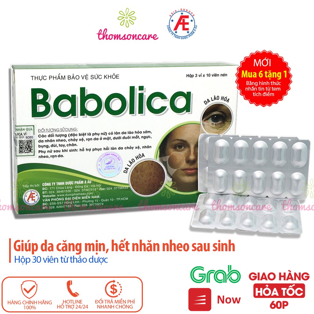 Babolica - Mua 6 tặng 1 bằng tem tích điểm - Viên uống giảm nhăn da, chống lão hóa đẹp da cho phụ nữ sau sinh