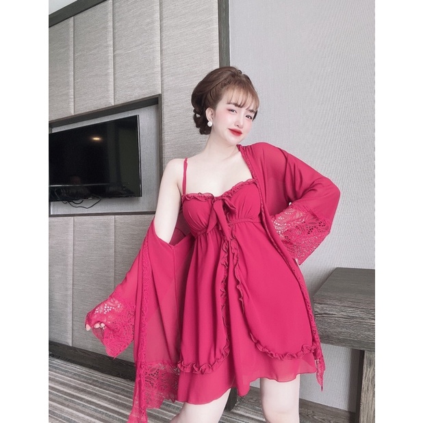 Váy ngủ Tiểu Thư SOJUN Váy ngủ kèm choàng TIỂU THƯ chiffon cao cấp &lt;60kg