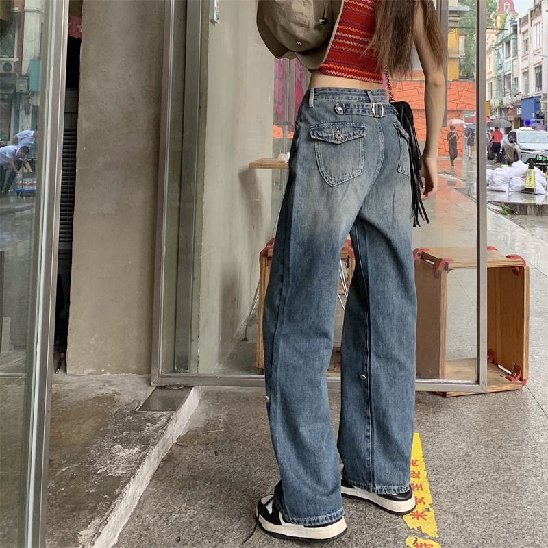 Quần Jeans Nữ Lưng Cao Ống Rộng Thời Trang