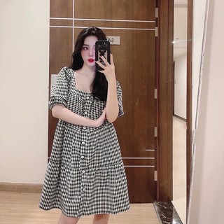 Váy babydoll kẻ khuy giữa mùa hè cho nữ