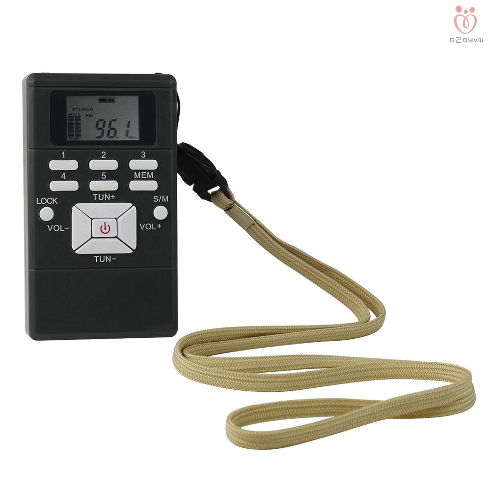 Máy radio FM mini DSP kỹ thuật số kèm tai nghe và dây dài 1.2