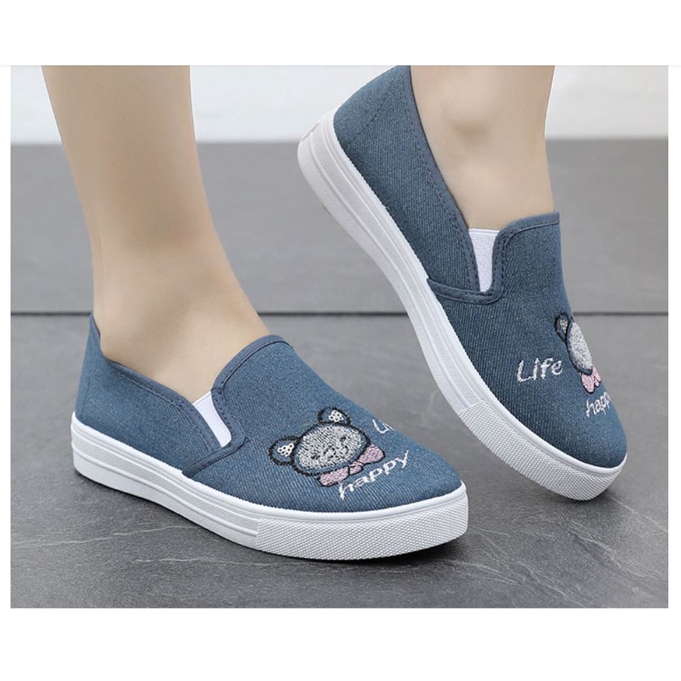 Giày slip on gấu happy life chất lượng cao cấp dành cho nữ