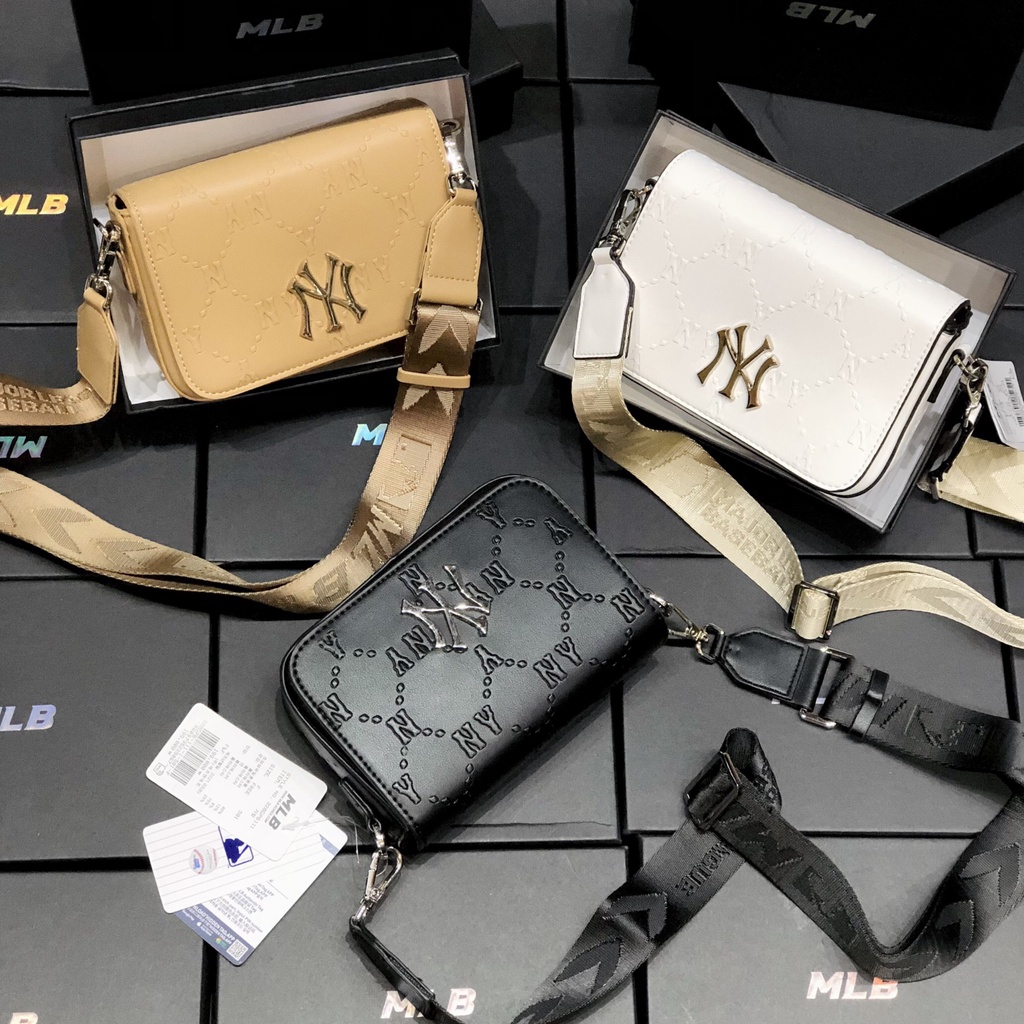 Túi đeo chéo nữ chữ nhật MLB họa tiết monogram NY fullbox size 18
