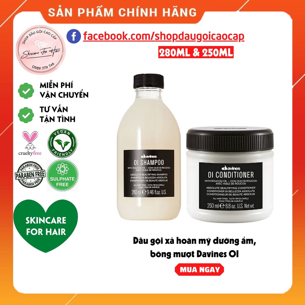 Dầu gội và dầu xả hoàn mỹ Davines OI dung tích 250ml dưỡng ẩm mềm mượt tóc