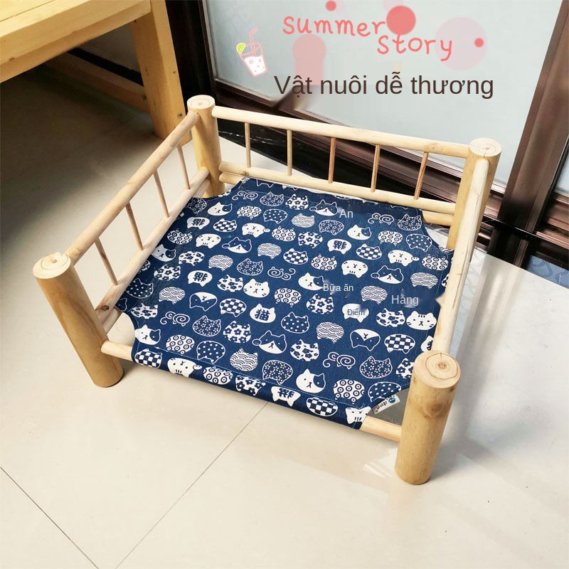 Giường gỗ đặc nguyên bản cho thú cưng mùa hè ngủ trại chó mèo sofa có thể tháo rời và giặt được võng bốn