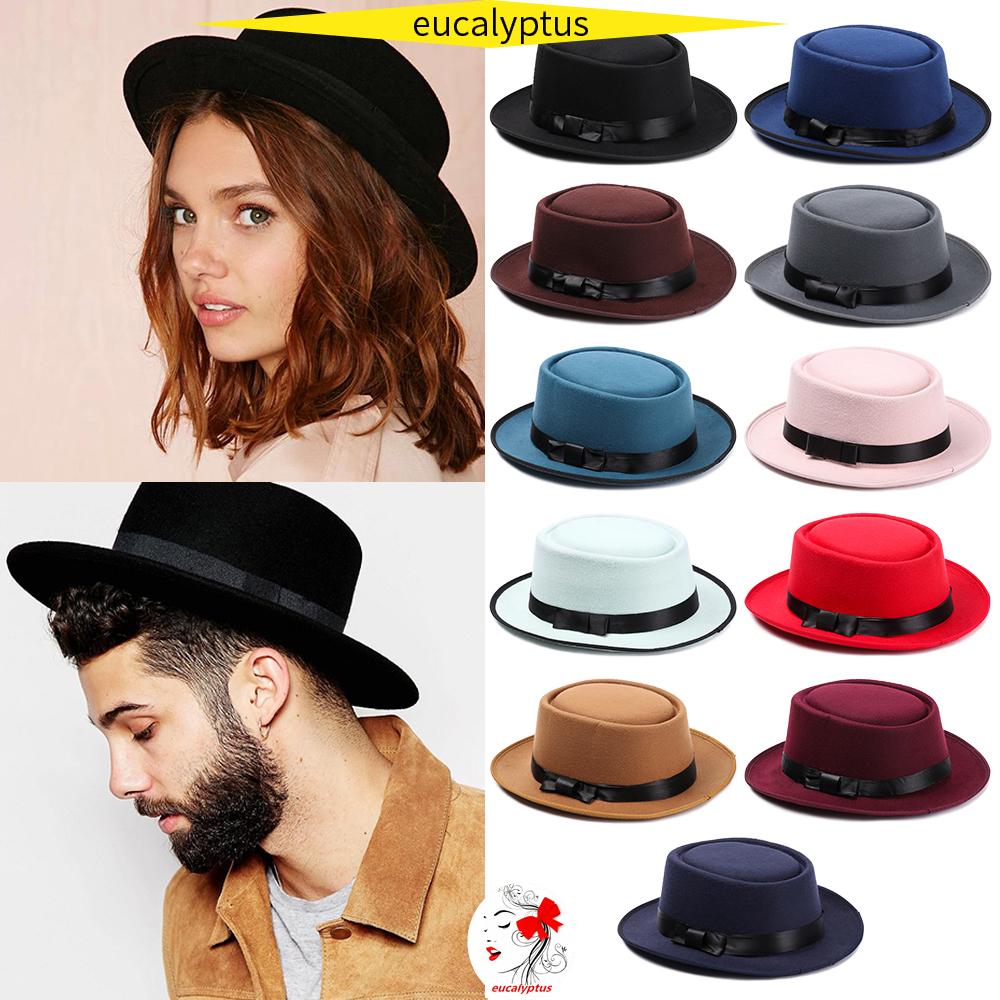 Mũ fedora vải len vành rộng phẳng kiểu cao bồi cổ điển nhiều màu thời trang thu đông cho nam nữ
