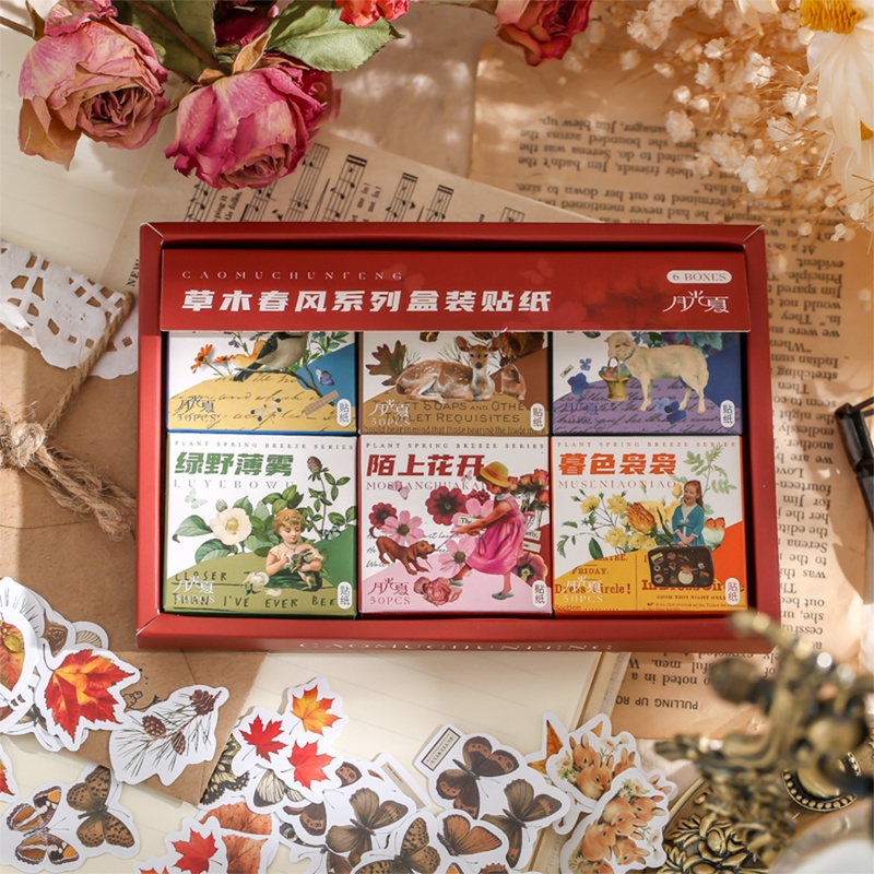 Mr.paper Bộ 300 Tờ 300 Miếng Dán Trang Trí Hình Cây Hoa Bướm Phong Cách vintage Đẹp Mắt DIY